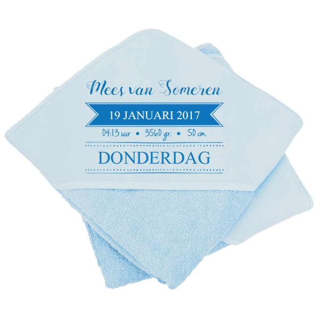 Omslagdoek wikkeldoek badcape met je naam bedrukt blauw Wikkeldoek Blauw