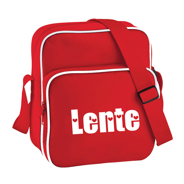 Schoudertas met naam rood Schoudertas met voorvak Rood