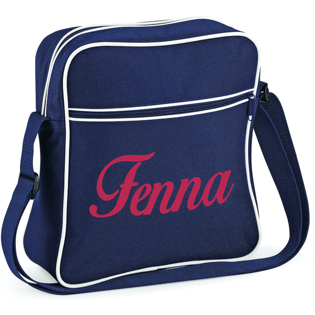 Schoudertas retro met naam navy Schoudertas Navy